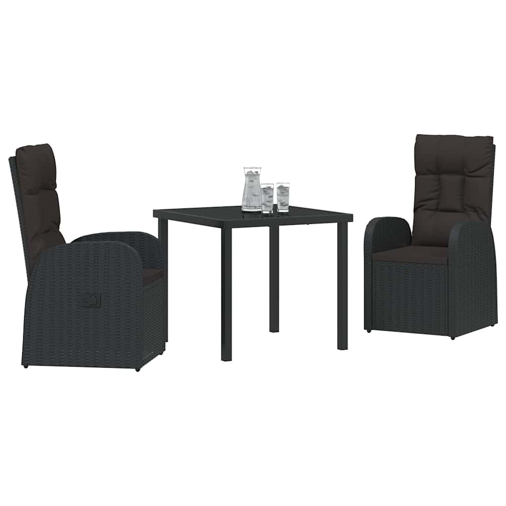 vidaXL Garden Dining Set with Cushion 3 pcs Black Poly Rattan