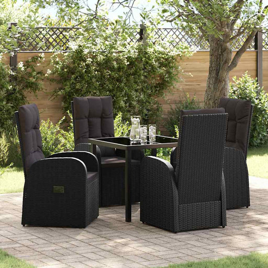 vidaXL Garden Dining Set with Cushion 5 pcs Black Poly Rattan