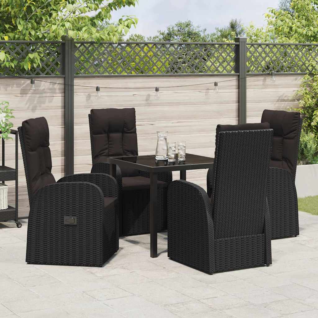 vidaXL Garden Dining Set with Cushion 5 pcs Black Poly Rattan