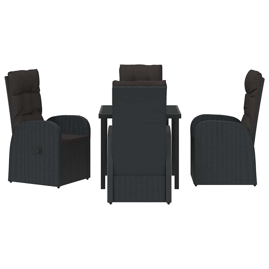 vidaXL Garden Dining Set with Cushion 5 pcs Black Poly Rattan