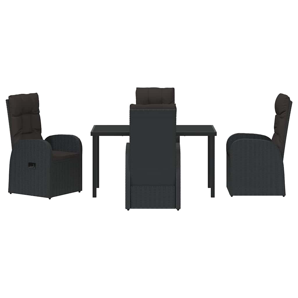 vidaXL Garden Dining Set with Cushion 5 pcs Black Poly Rattan