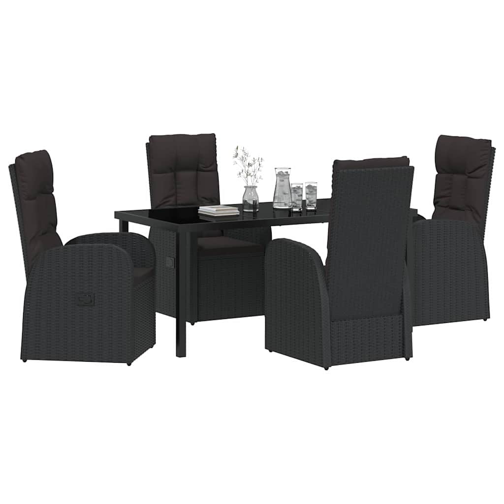 vidaXL Garden Dining Set with Cushion 5 pcs Black Poly Rattan