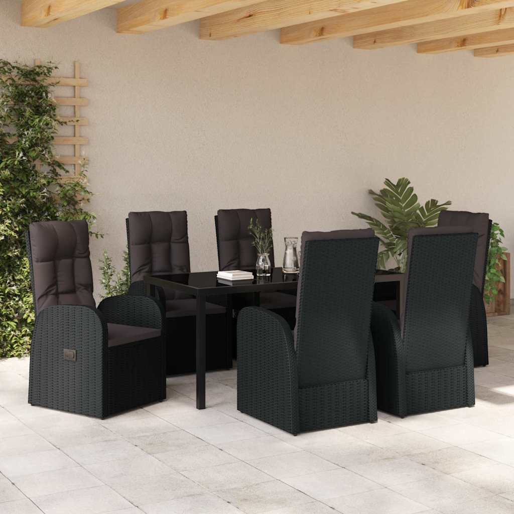 vidaXL Garden Dining Set with Cushion 7 pcs Black Poly Rattan