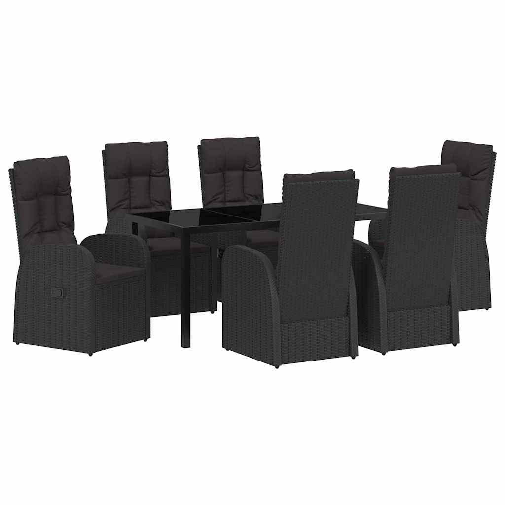 vidaXL Garden Dining Set with Cushion 7 pcs Black Poly Rattan