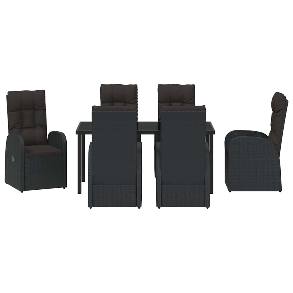 vidaXL Garden Dining Set with Cushion 7 pcs Black Poly Rattan