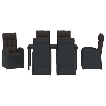 vidaXL Garden Dining Set with Cushion 7 pcs Black Poly Rattan