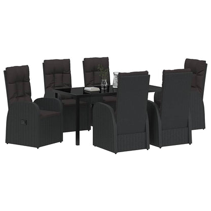 vidaXL Garden Dining Set with Cushion 7 pcs Black Poly Rattan