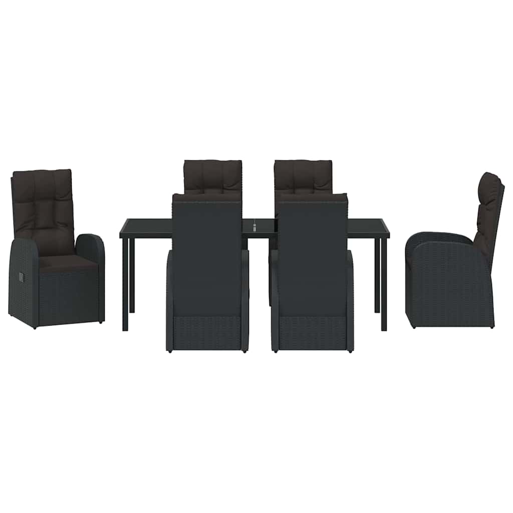 vidaXL Garden Dining Set with Cushion 7 pcs Black Poly Rattan