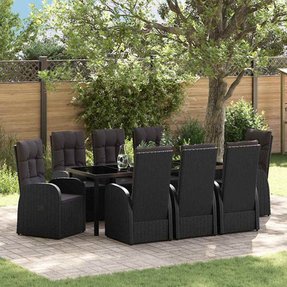 vidaXL Garden Dining Set with Cushion 9 pcs Black Poly Rattan