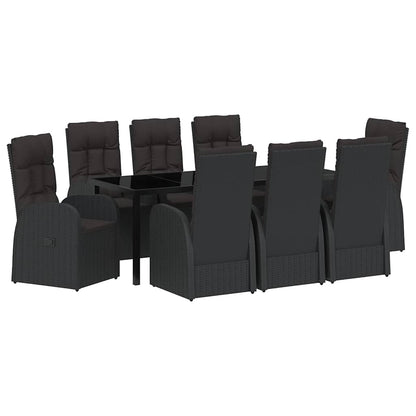 vidaXL Garden Dining Set with Cushion 9 pcs Black Poly Rattan