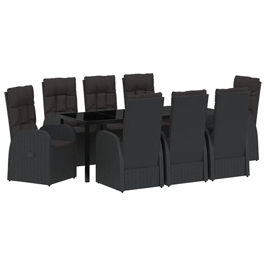 vidaXL Garden Dining Set with Cushion 9 pcs Black Poly Rattan