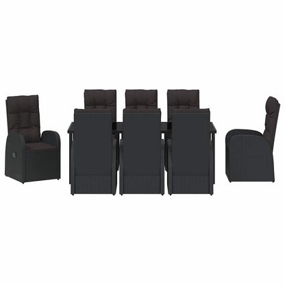 vidaXL Garden Dining Set with Cushion 9 pcs Black Poly Rattan