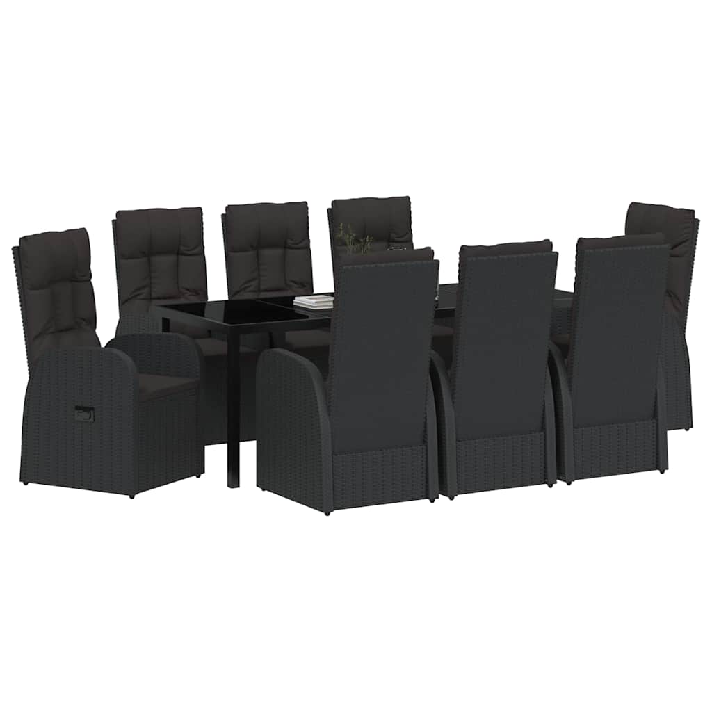 vidaXL Garden Dining Set with Cushion 9 pcs Black Poly Rattan