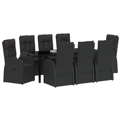 vidaXL Garden Dining Set with Cushion 9 pcs Black Poly Rattan