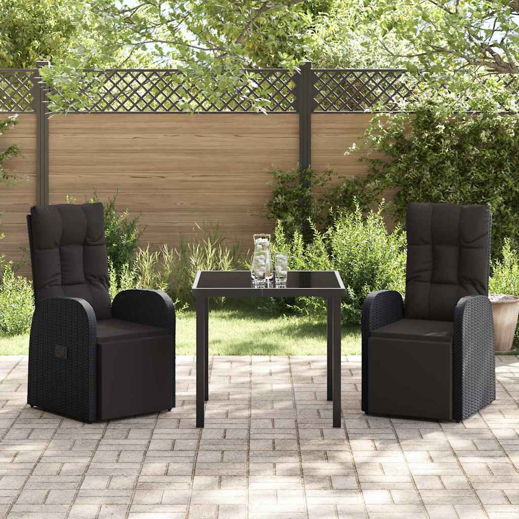 vidaXL Garden Dining Set with Cushion 3 pcs Black Poly Rattan