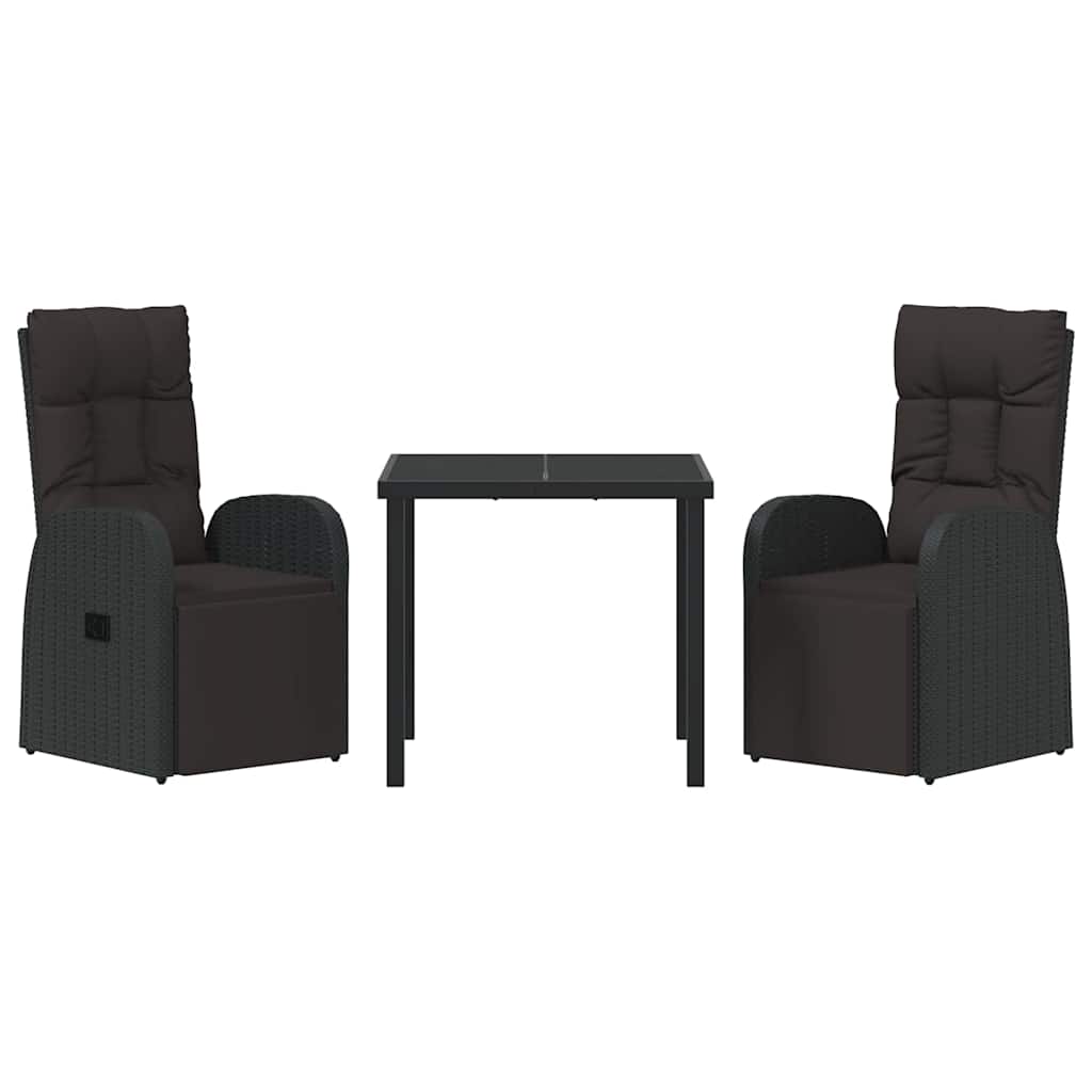 vidaXL Garden Dining Set with Cushion 3 pcs Black Poly Rattan