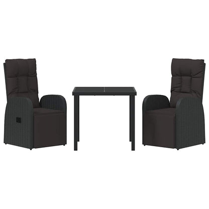 vidaXL Garden Dining Set with Cushion 3 pcs Black Poly Rattan