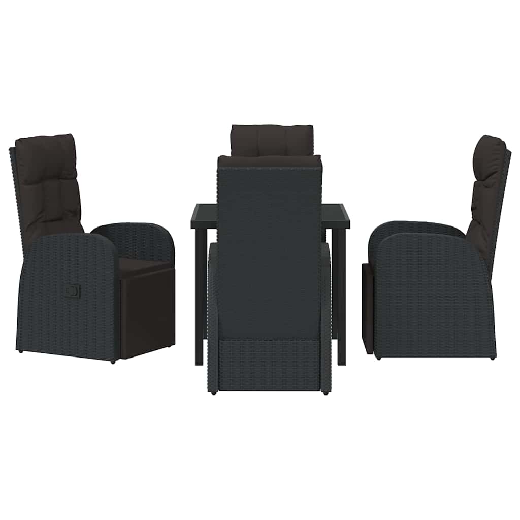 vidaXL Garden Dining Set with Cushion 5 pcs Black Poly Rattan