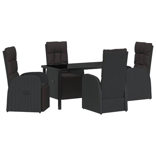 vidaXL Garden Dining Set with Cushion 5 pcs Black Poly Rattan