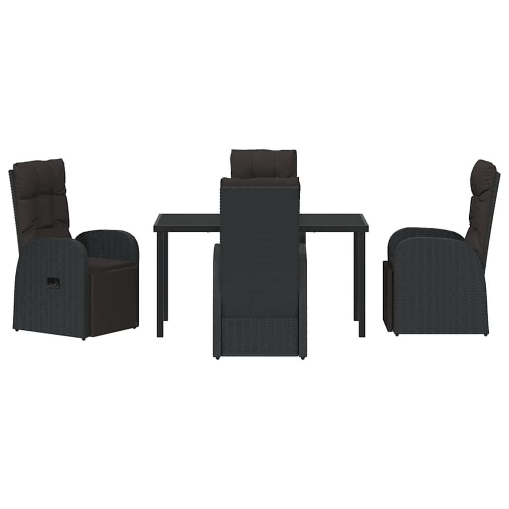 vidaXL Garden Dining Set with Cushion 5 pcs Black Poly Rattan