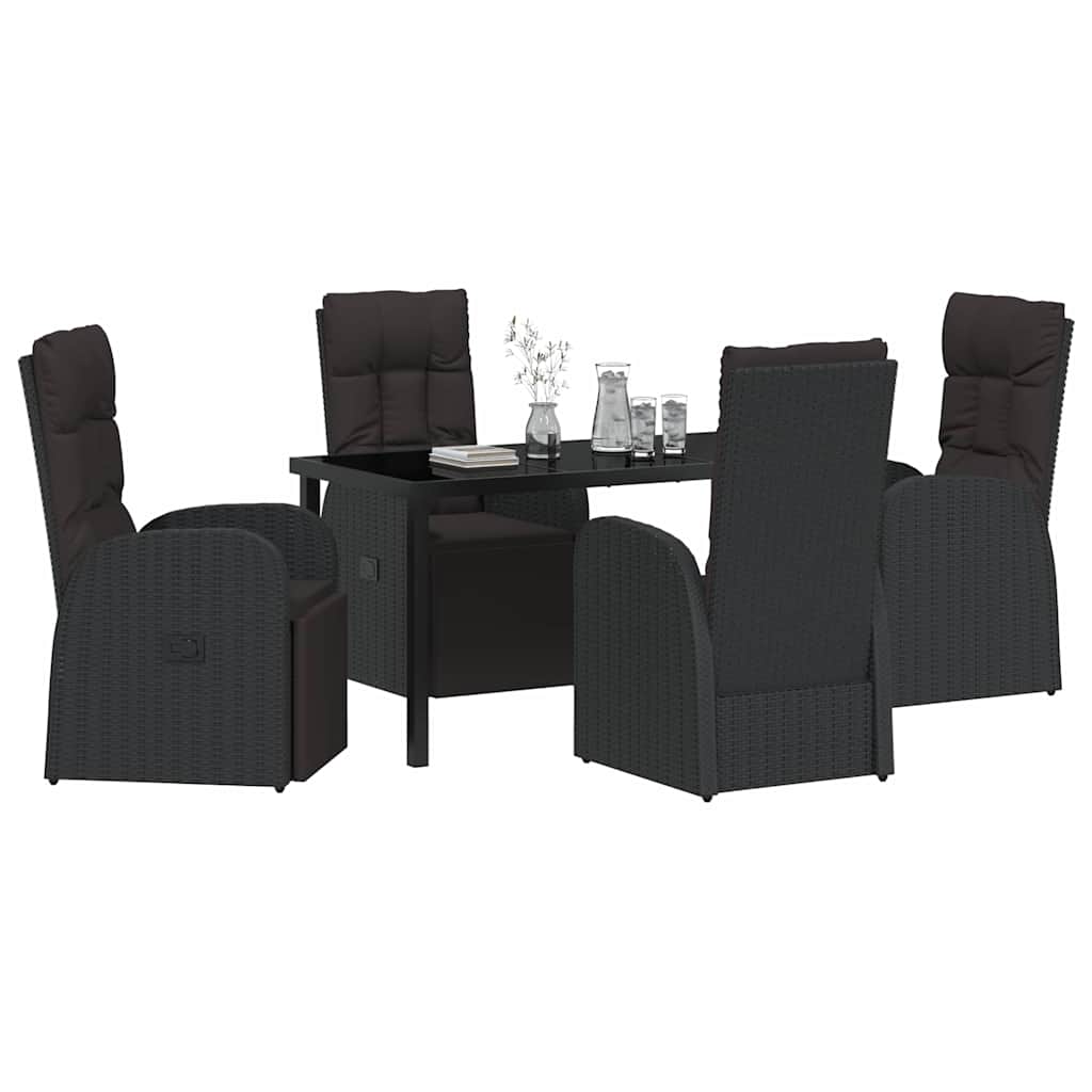 vidaXL Garden Dining Set with Cushion 5 pcs Black Poly Rattan