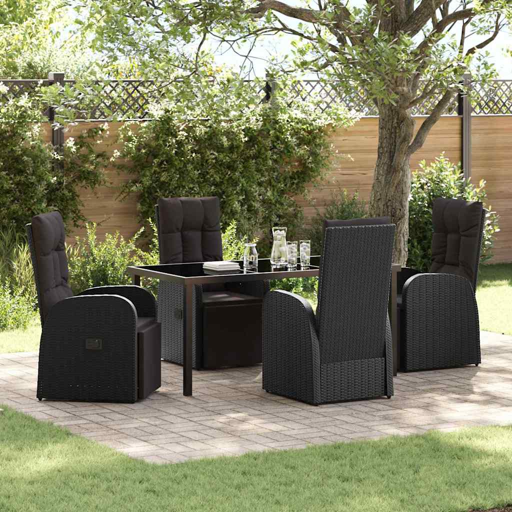 vidaXL Garden Dining Set with Cushion 5 pcs Black Poly Rattan