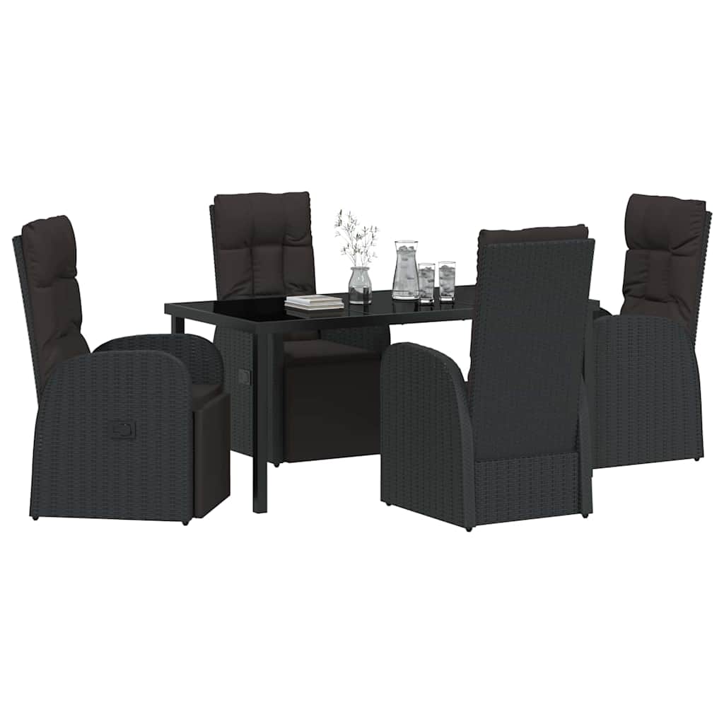 vidaXL Garden Dining Set with Cushion 5 pcs Black Poly Rattan