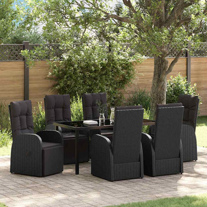 vidaXL Garden Dining Set with Cushion 7 pcs Black Poly Rattan