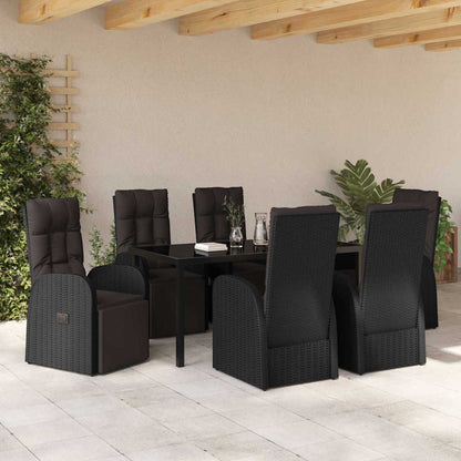 vidaXL Garden Dining Set with Cushion 7 pcs Black Poly Rattan