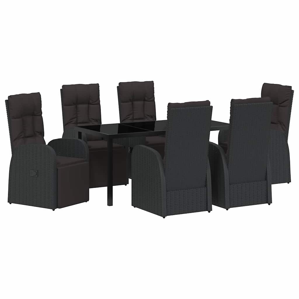 vidaXL Garden Dining Set with Cushion 7 pcs Black Poly Rattan