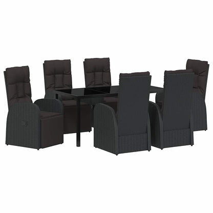 vidaXL Garden Dining Set with Cushion 7 pcs Black Poly Rattan