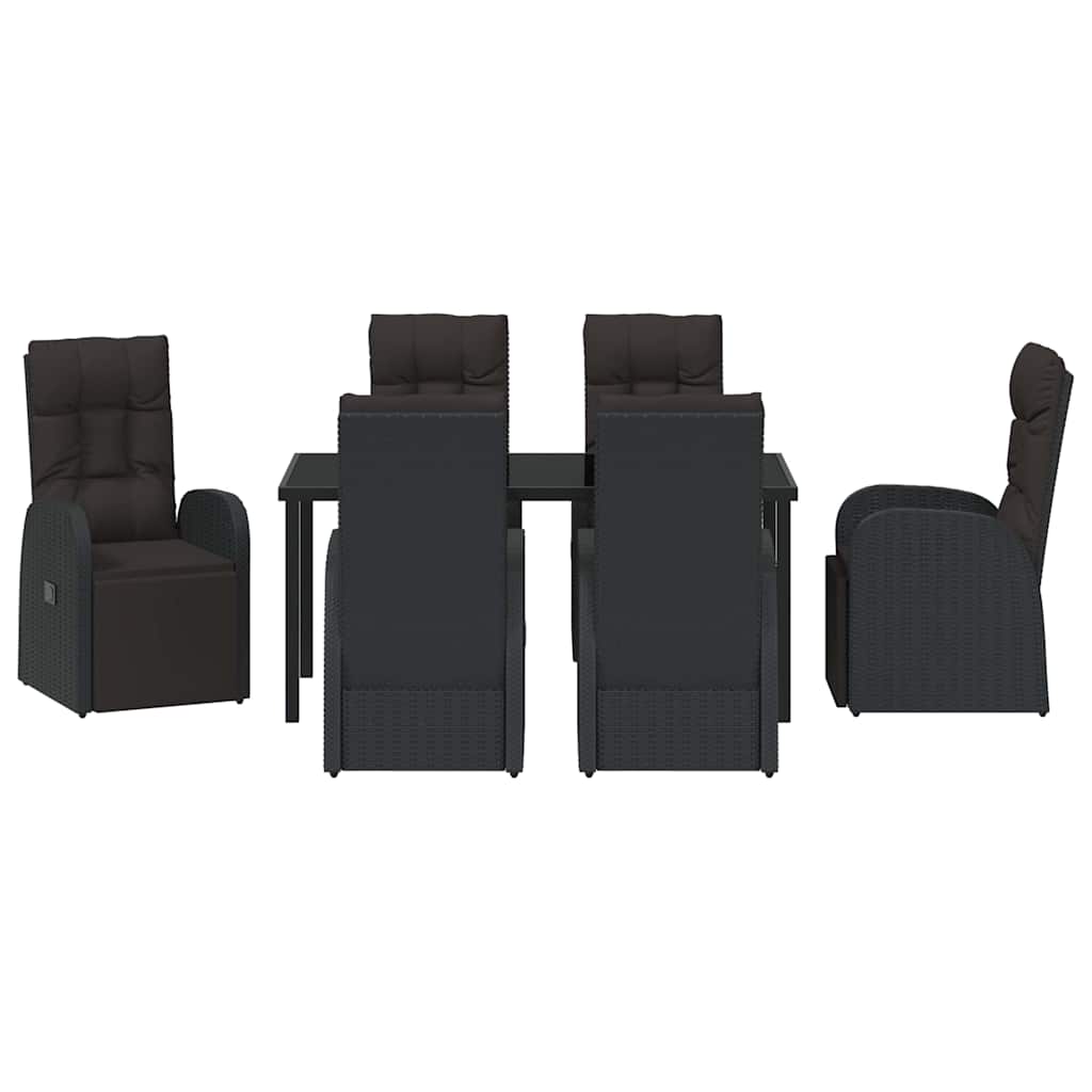 vidaXL Garden Dining Set with Cushion 7 pcs Black Poly Rattan