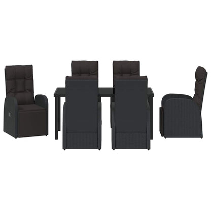 vidaXL Garden Dining Set with Cushion 7 pcs Black Poly Rattan