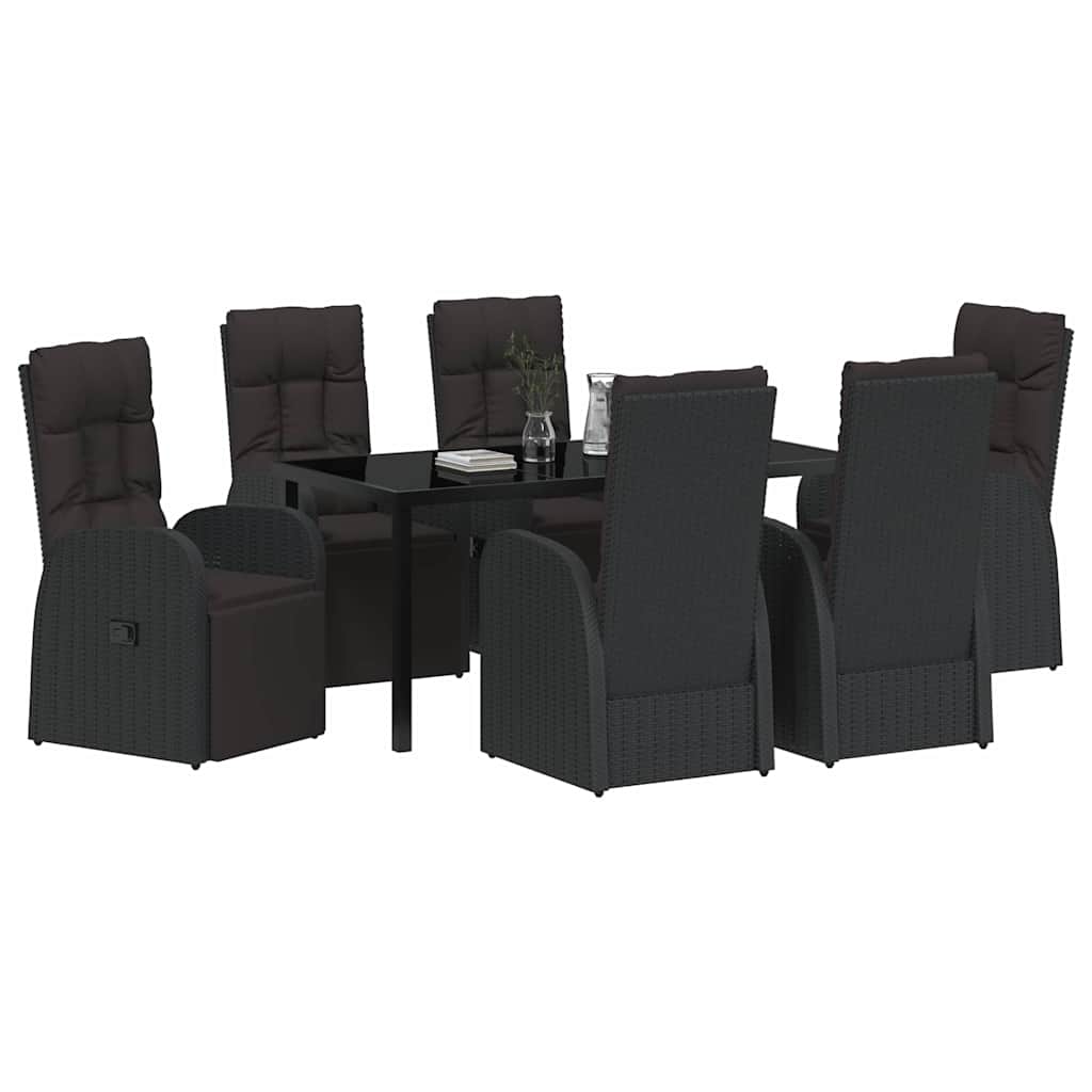 vidaXL Garden Dining Set with Cushion 7 pcs Black Poly Rattan