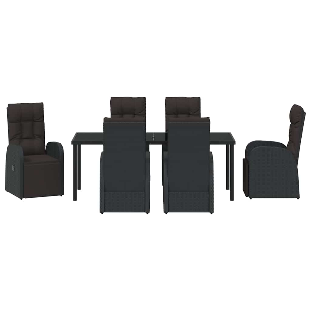 vidaXL Garden Dining Set with Cushion 7 pcs Black Poly Rattan