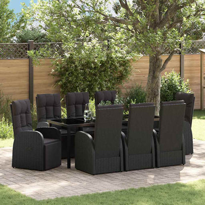 vidaXL Garden Dining Set with Cushion 9 pcs Black Poly Rattan