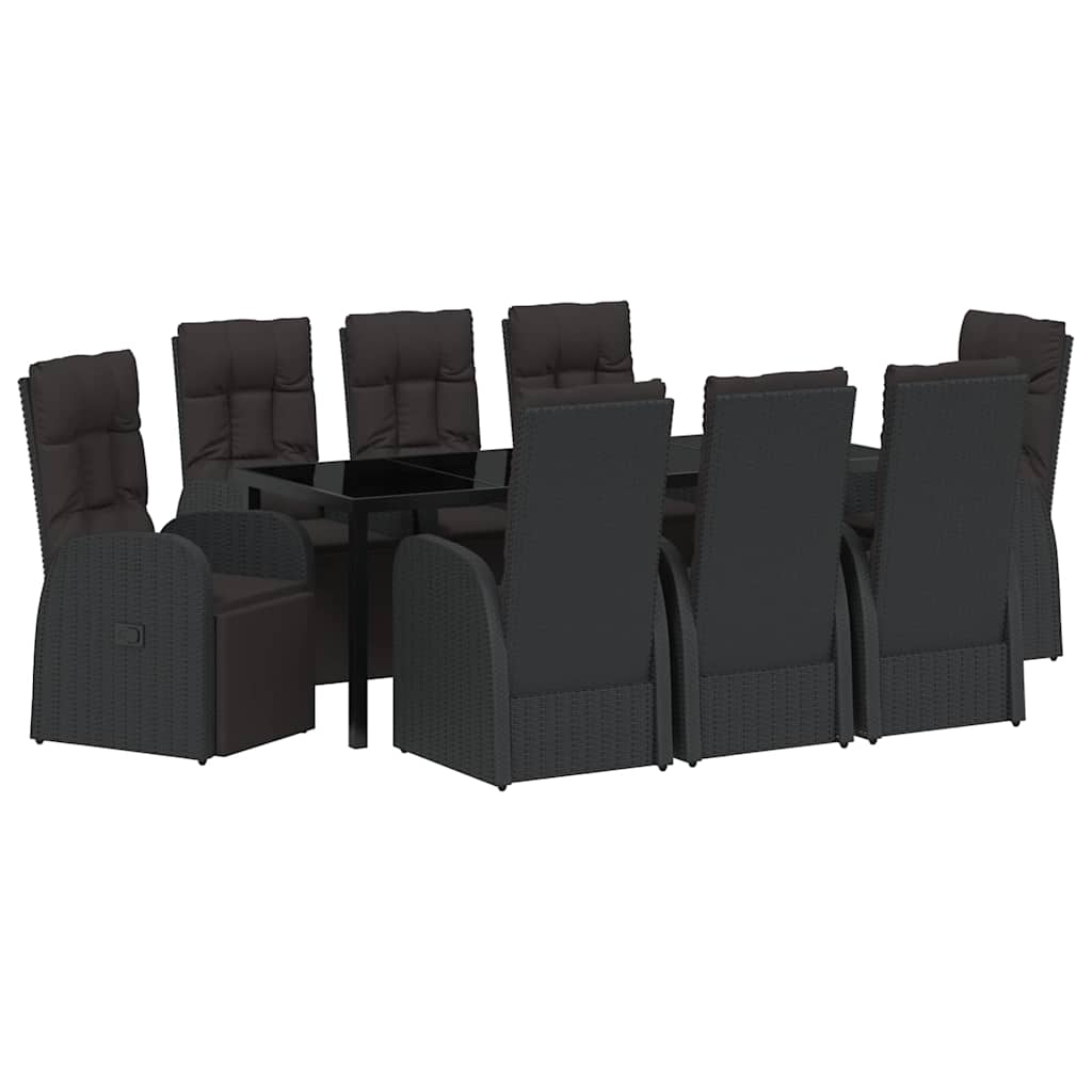 vidaXL Garden Dining Set with Cushion 9 pcs Black Poly Rattan