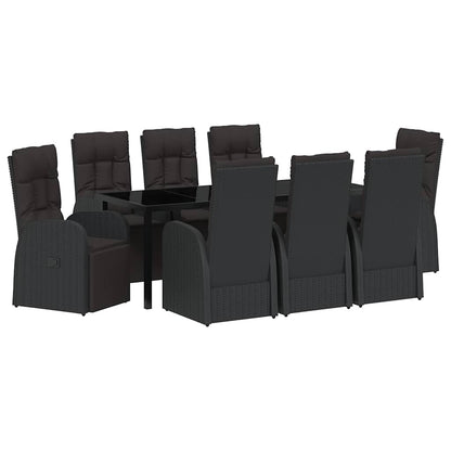 vidaXL Garden Dining Set with Cushion 9 pcs Black Poly Rattan