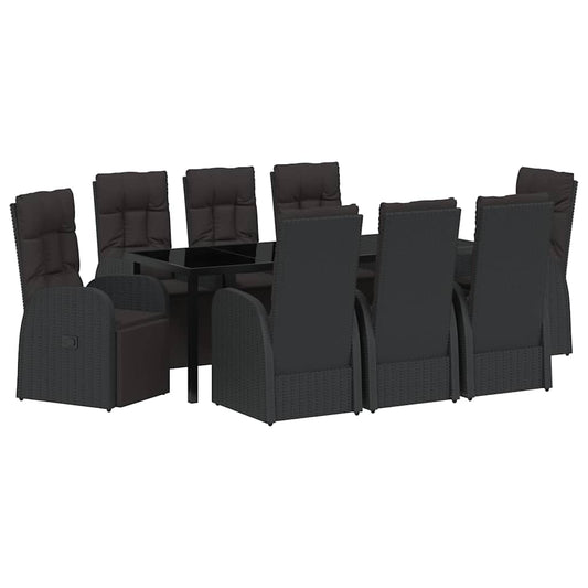 vidaXL Garden Dining Set with Cushion 9 pcs Black Poly Rattan