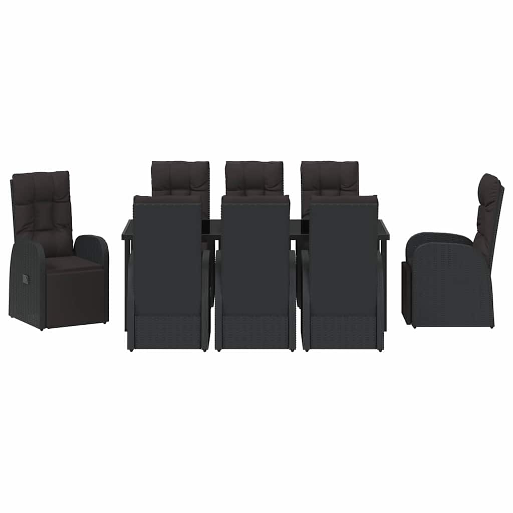vidaXL Garden Dining Set with Cushion 9 pcs Black Poly Rattan