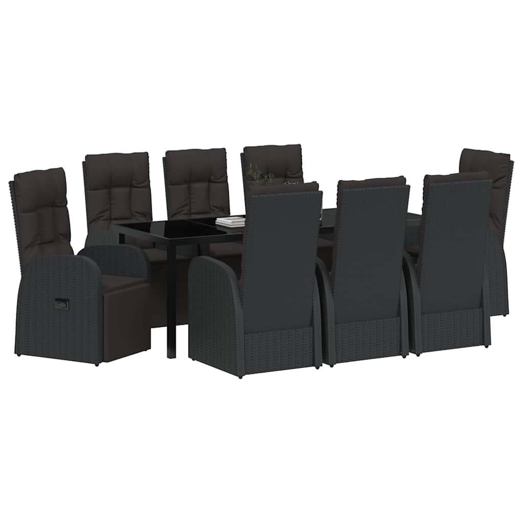 vidaXL Garden Dining Set with Cushion 9 pcs Black Poly Rattan