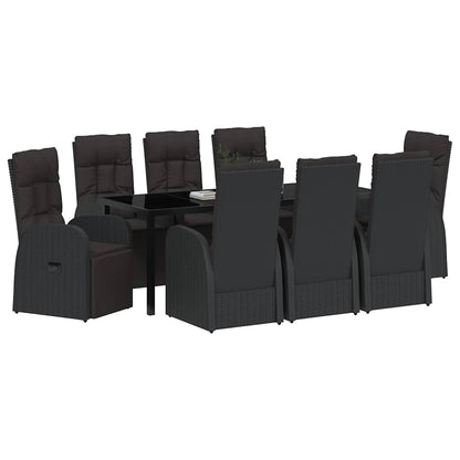 vidaXL Garden Dining Set with Cushion 9 pcs Black Poly Rattan