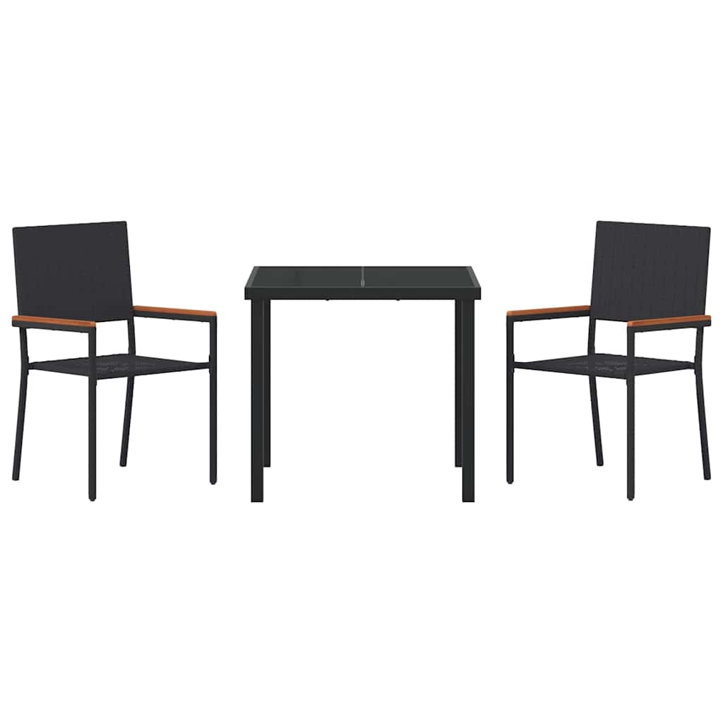 vidaXL Garden Dining Set with Cushion 3 pcs Black Poly Rattan