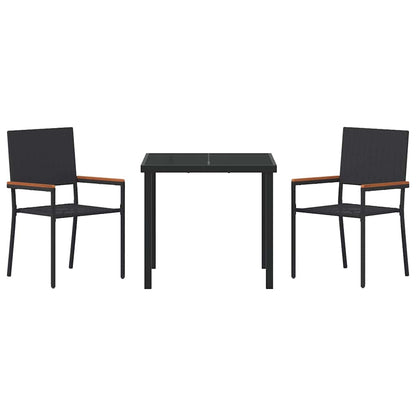 vidaXL Garden Dining Set with Cushion 3 pcs Black Poly Rattan