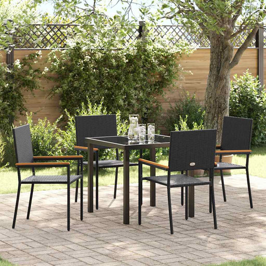vidaXL Garden Dining Set with Cushion 5 pcs Black Poly Rattan