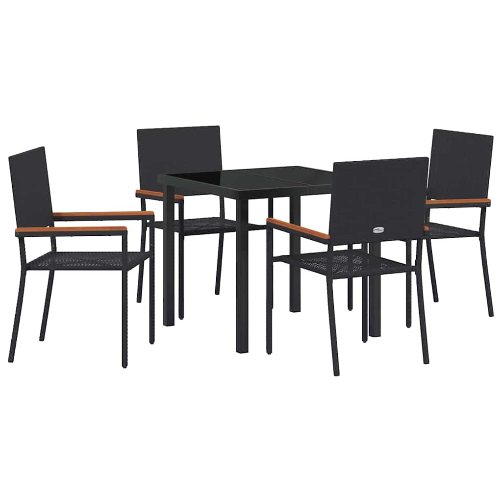 vidaXL Garden Dining Set with Cushion 5 pcs Black Poly Rattan