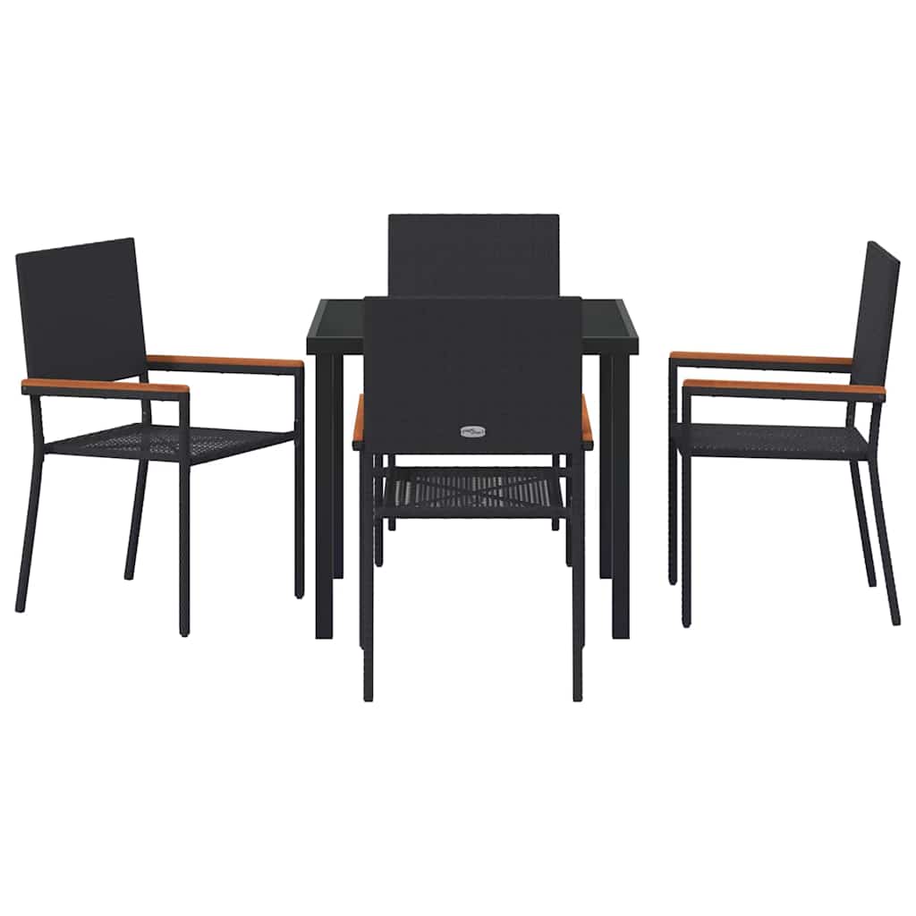 vidaXL Garden Dining Set with Cushion 5 pcs Black Poly Rattan