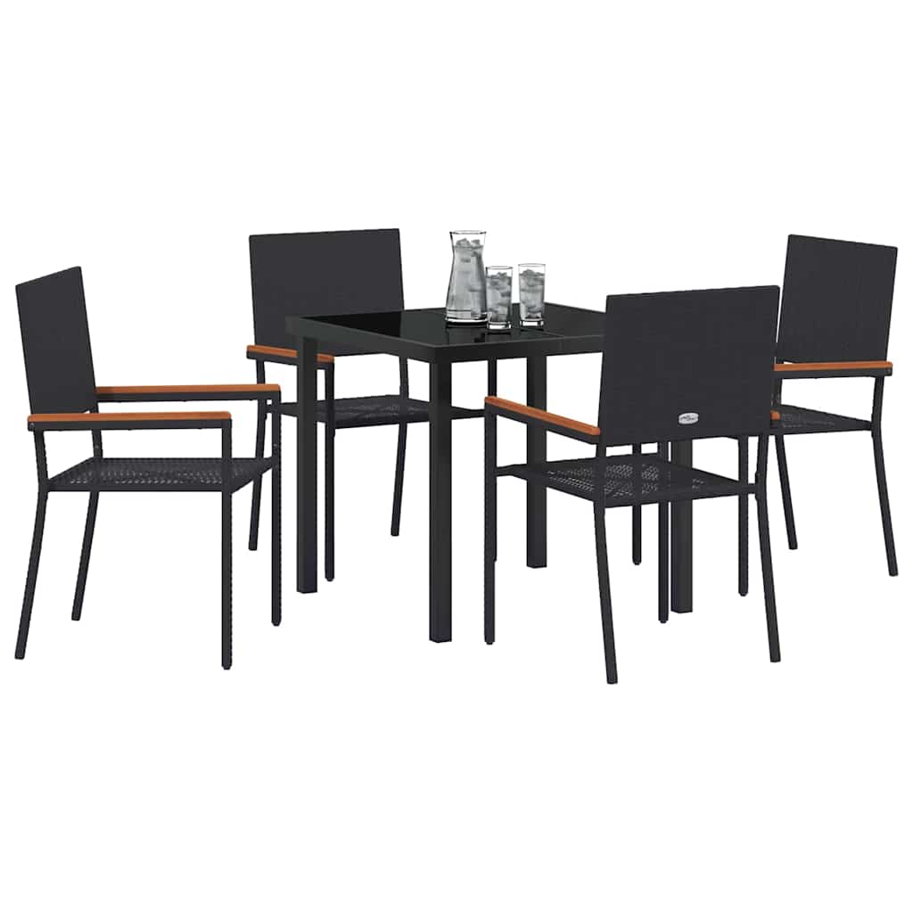 vidaXL Garden Dining Set with Cushion 5 pcs Black Poly Rattan