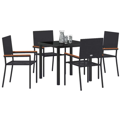 vidaXL Garden Dining Set with Cushion 5 pcs Black Poly Rattan