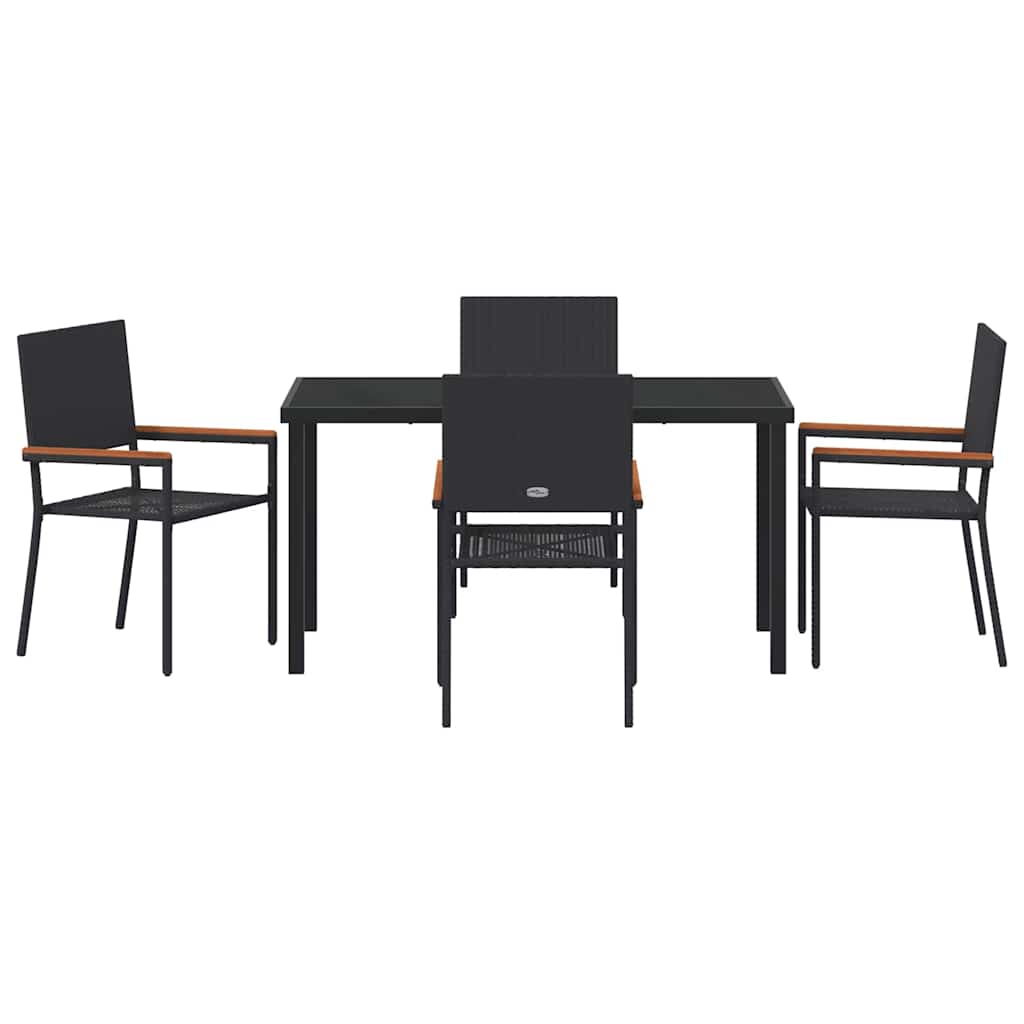 vidaXL Garden Dining Set with Cushion 5 pcs Black Poly Rattan